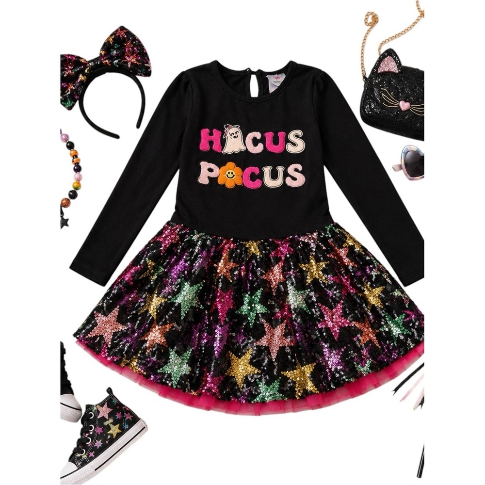 Counting Daisies Hocus Pocus Sequin Star Tutu Dress Girls Halloween Costume 6X